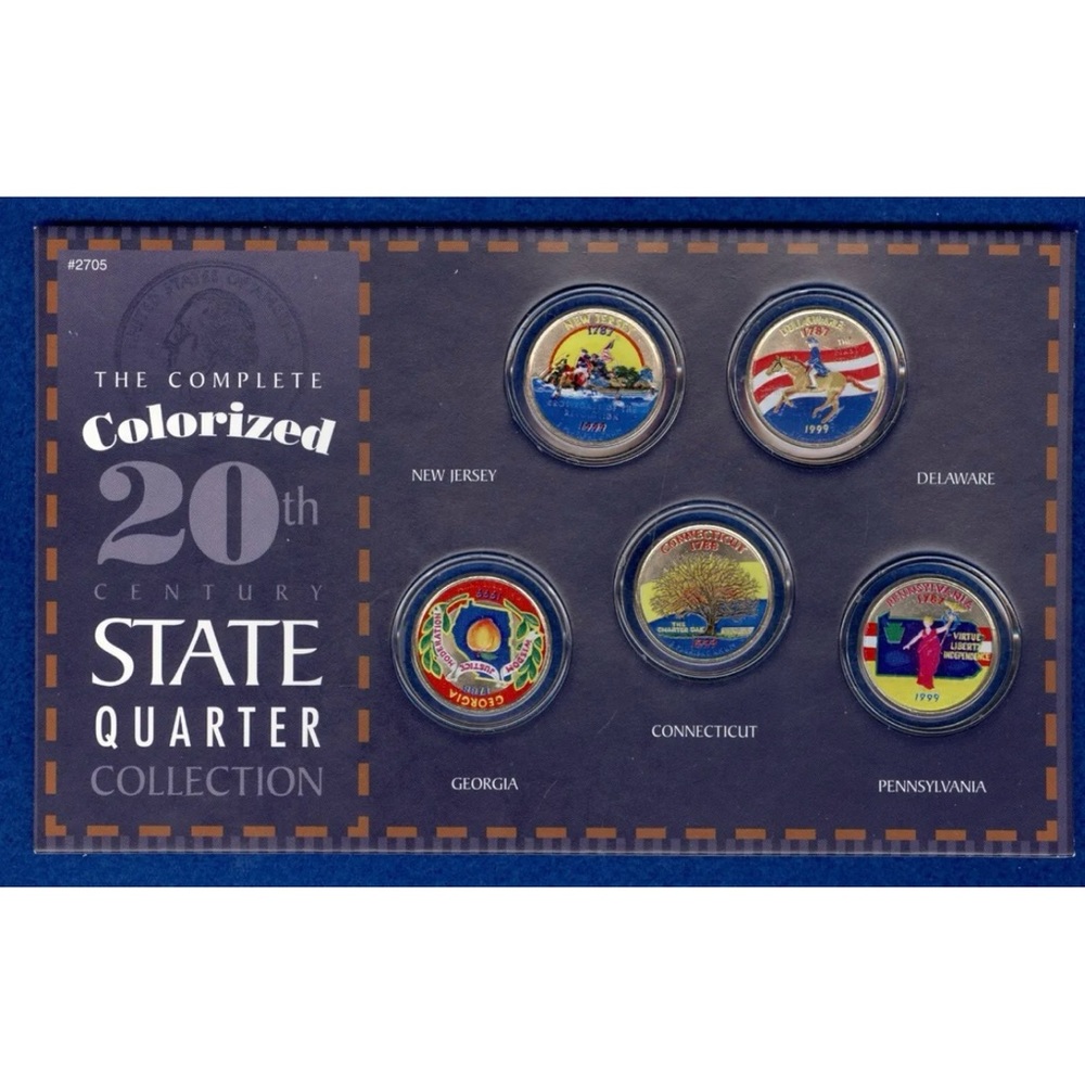 1999 The Complete Colorized 20th Century State Quarter Collection - 5 Coin Set